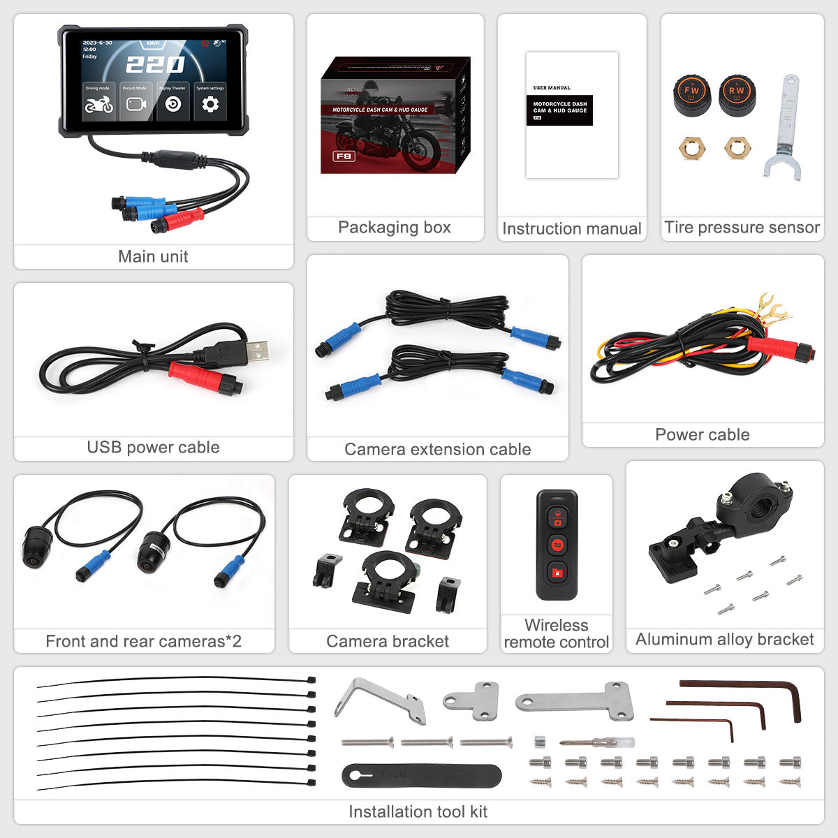 CLIVES F8-B Motorcycle DASH CAM & HUD Gauge