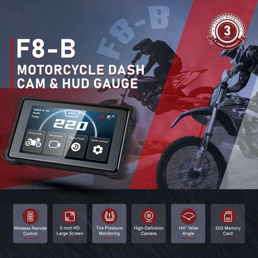 CLIVES F8-B Motorcycle DASH CAM & HUD Gauge