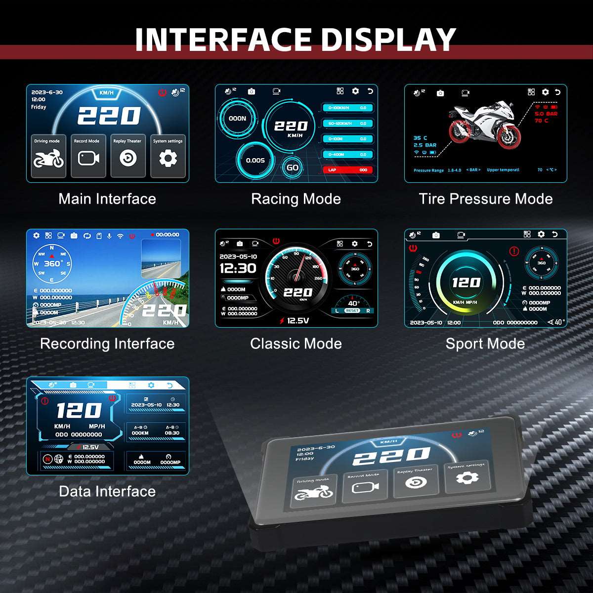 CLIVES F8-B Motorcycle DASH CAM & HUD Gauge