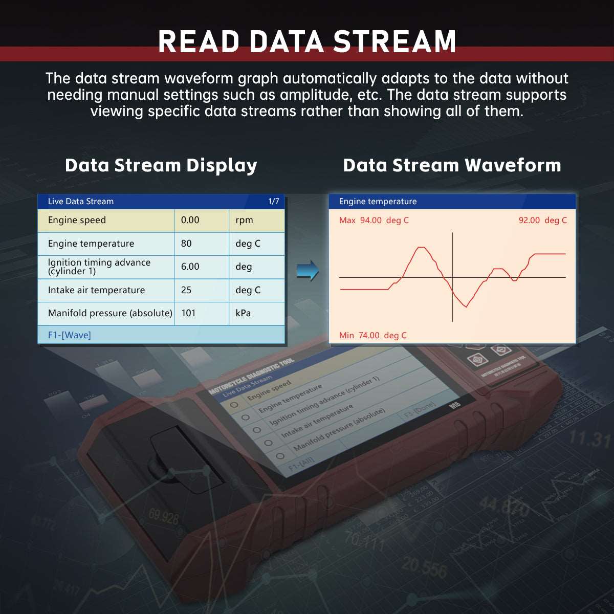 M6 Motorcycle Diagnostic Tool For Harley BMW Supports 70+ Motor Brands, Full System Coverage, Real-time Recording, Printable Reports