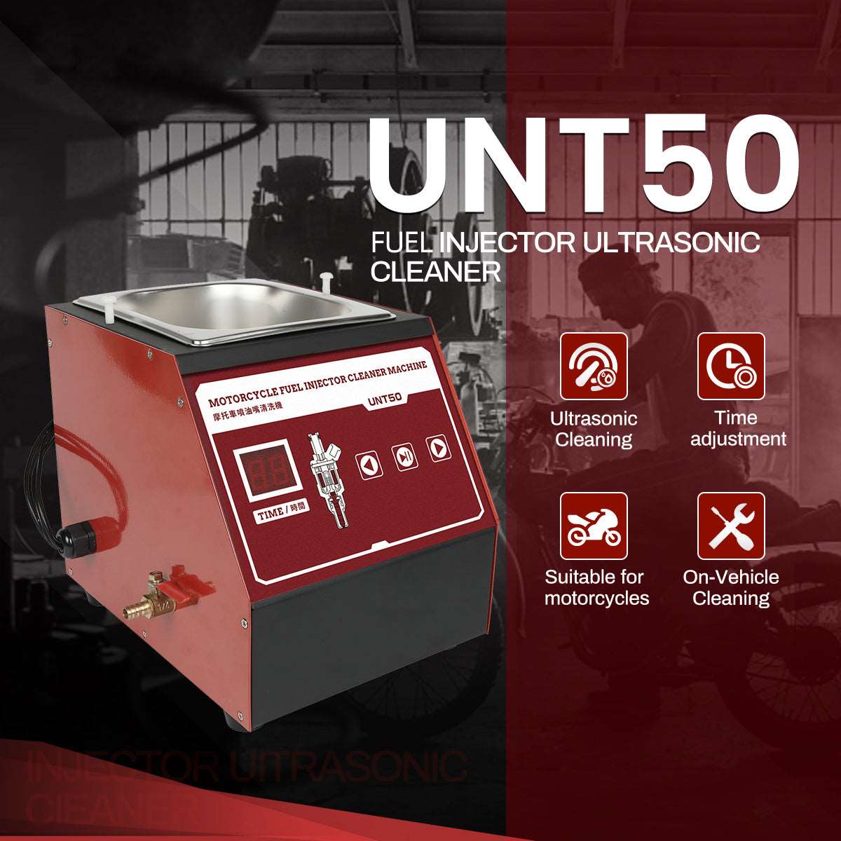 CLIVES UNT50 Ultrasonic Fuel Injector Cleaner 13L Car Motorcycle Ultrasonic Cleaning Machine Moto Nozzle