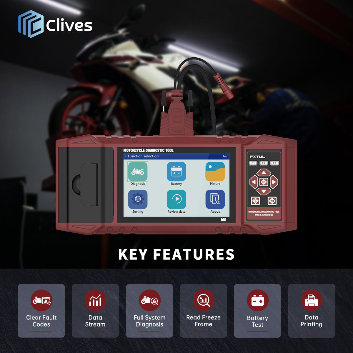 M6 Motorcycle Diagnostic Tool For Harley BMW Supports 70+ Motor Brands, Full System Coverage, Real-time Recording, Printable Reports