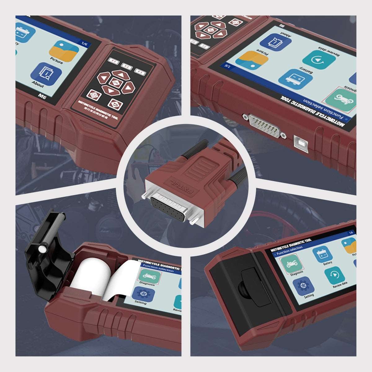 M6 Motorcycle Diagnostic Tool For Harley BMW Supports 70+ Motor Brands, Full System Coverage, Real-time Recording, Printable Reports