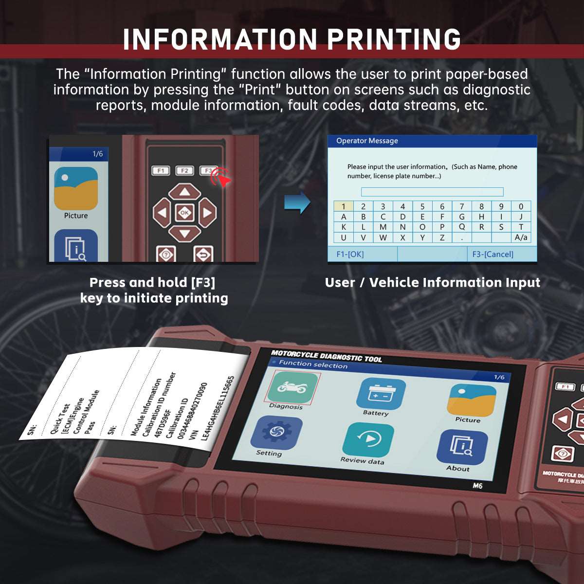 M6 Motorcycle Diagnostic Tool For Harley BMW Supports 70+ Motor Brands, Full System Coverage, Real-time Recording, Printable Reports