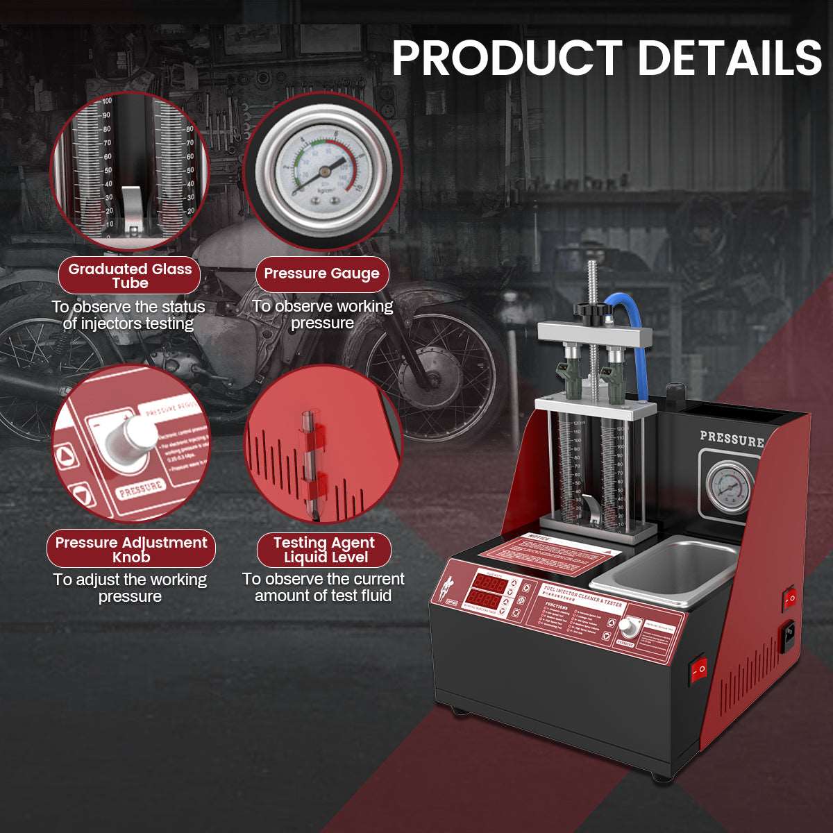 CLIVES unt60 Motorcycle Ultrasonic Nozzle Detector and Cleaner Fuel Injector Tester Efficient Nozzle Testing